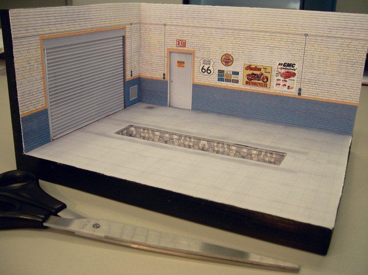 Scale  Carrera  In  1/64 papercraft Paper  For  by Garage Model buildings PAPERMAU: Diorama 1/32